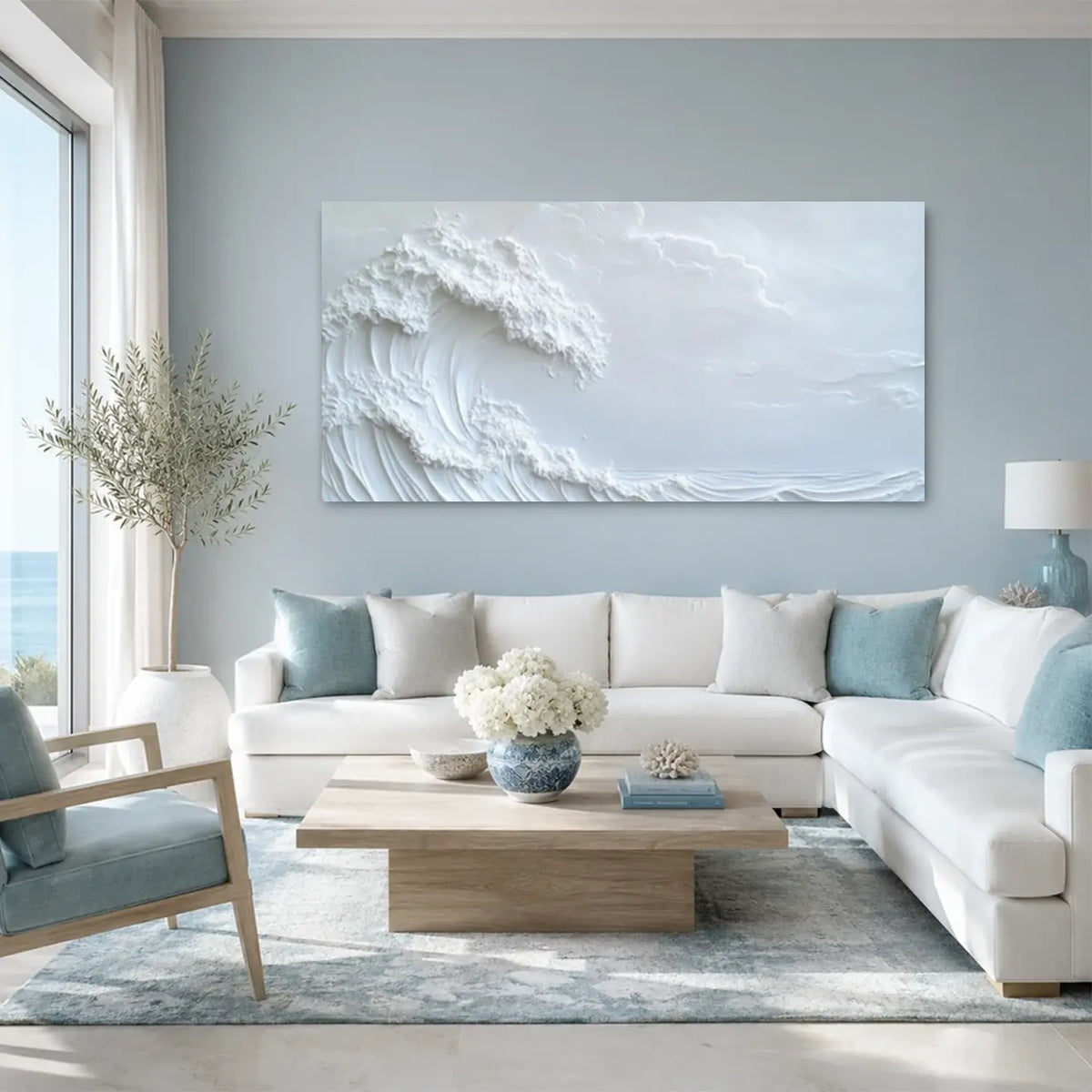 Ocean And Sky Minimalist Textured Wall Art #OS047