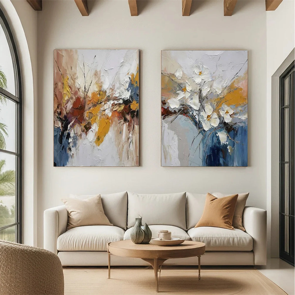 Abstract Flower And Tree Textured Canvas Art Set of 2 #FT068