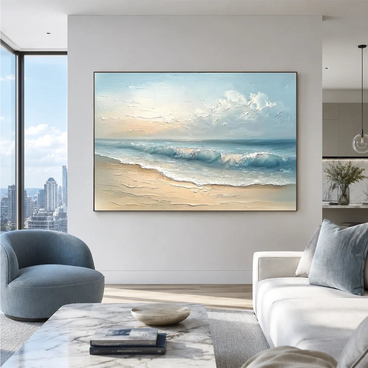 Abstract Ocean And Sky Textured Canvas Art #OS066