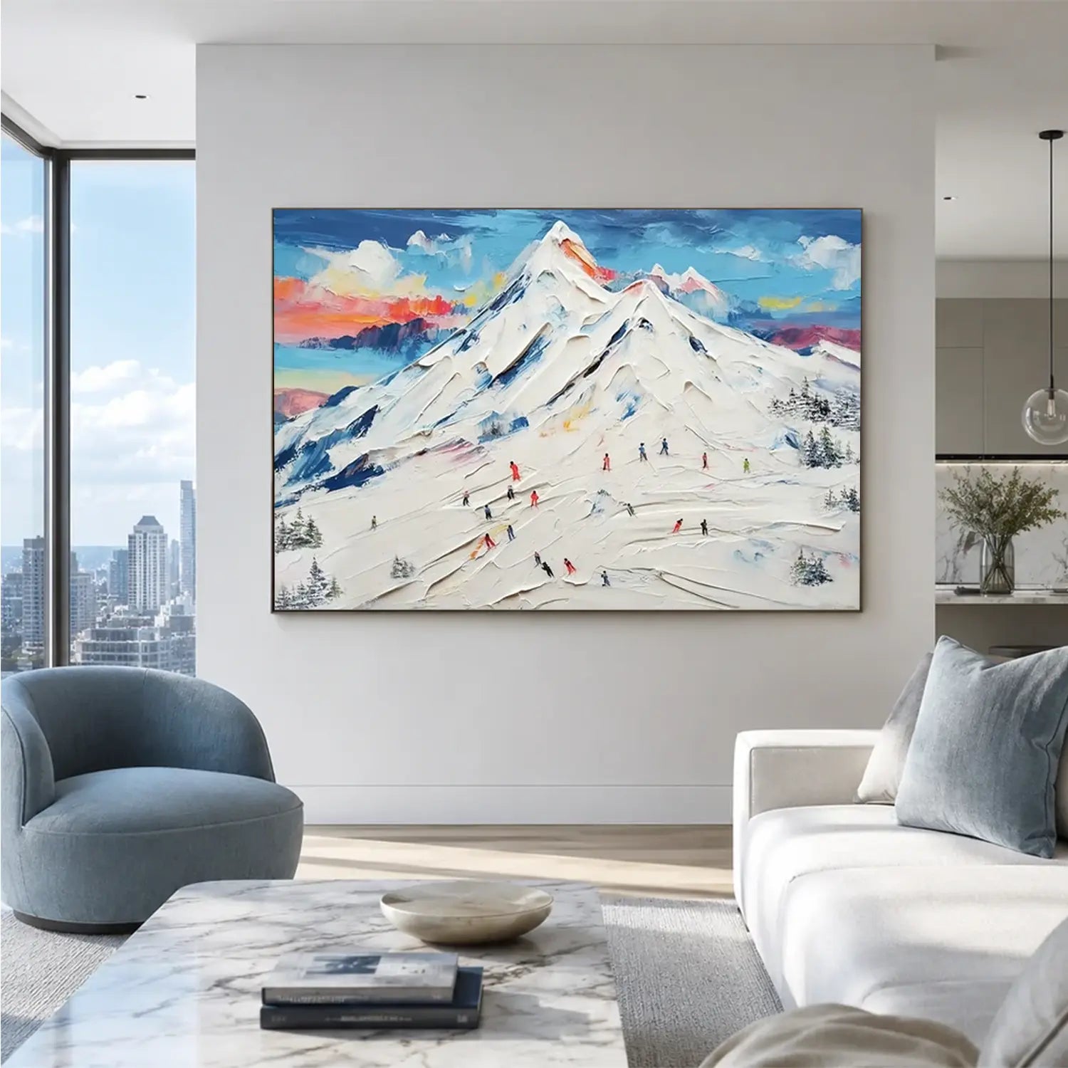 Skiing Sports Textured Wall Art #SC023