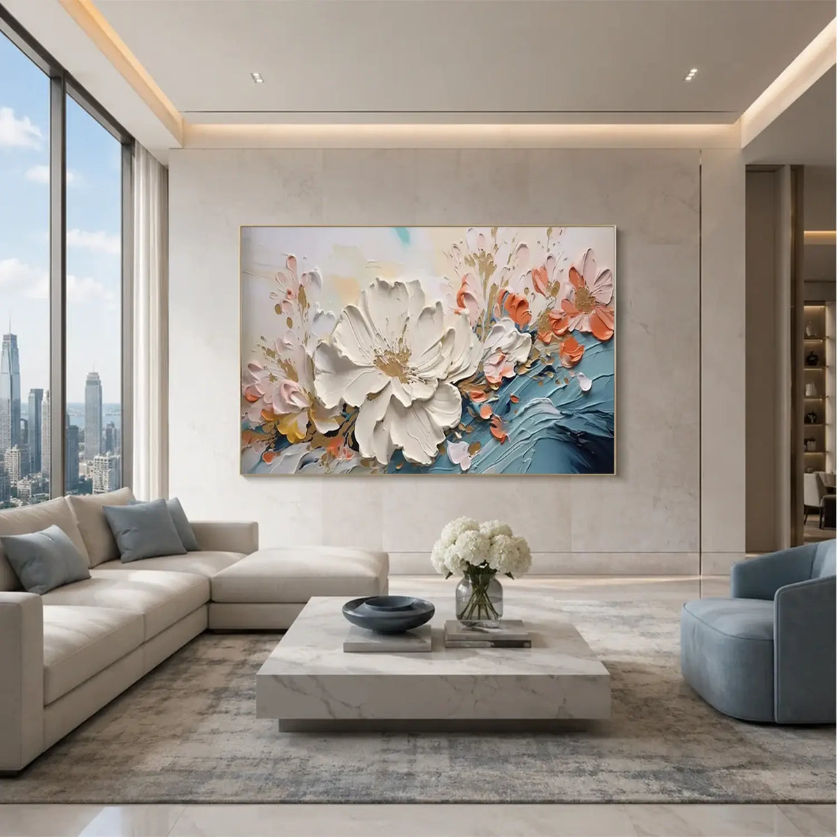 Colorful Flower Textured Painting Canvas #FT058