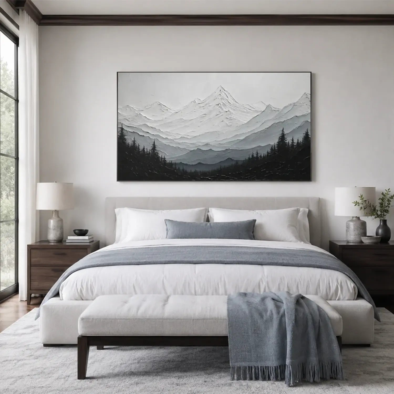 Black and White Minimalist Mountain Textured Canvas Art #BM007