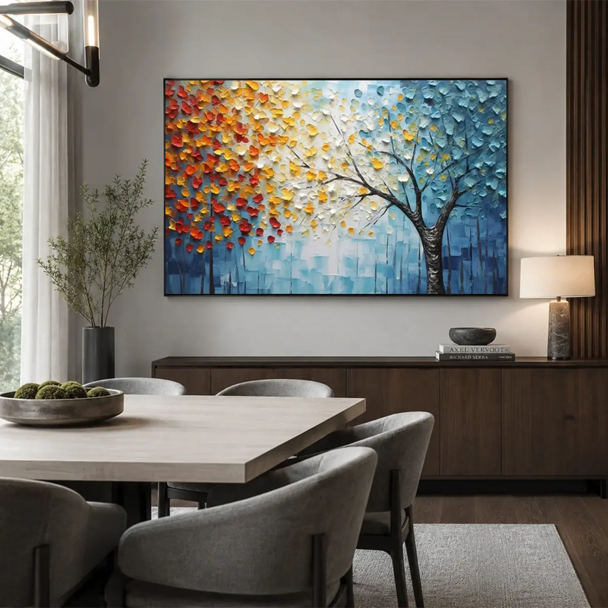 Colorful Flower And Tree Textured Canvas Art #FT071
