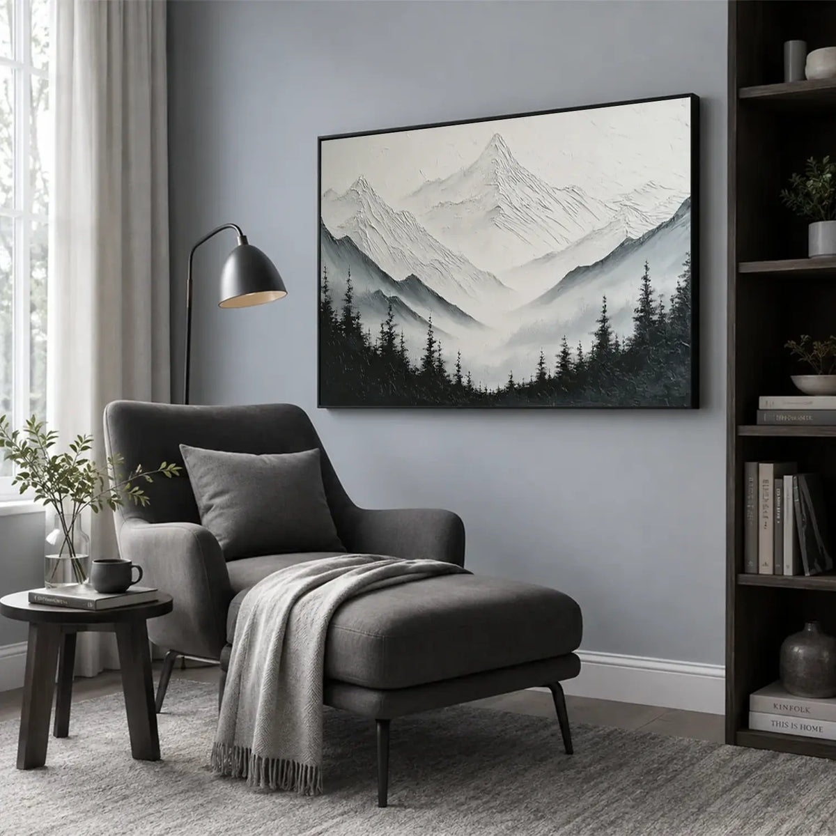 Black and White Minimalist Mountain Textured Canvas Art #BM008