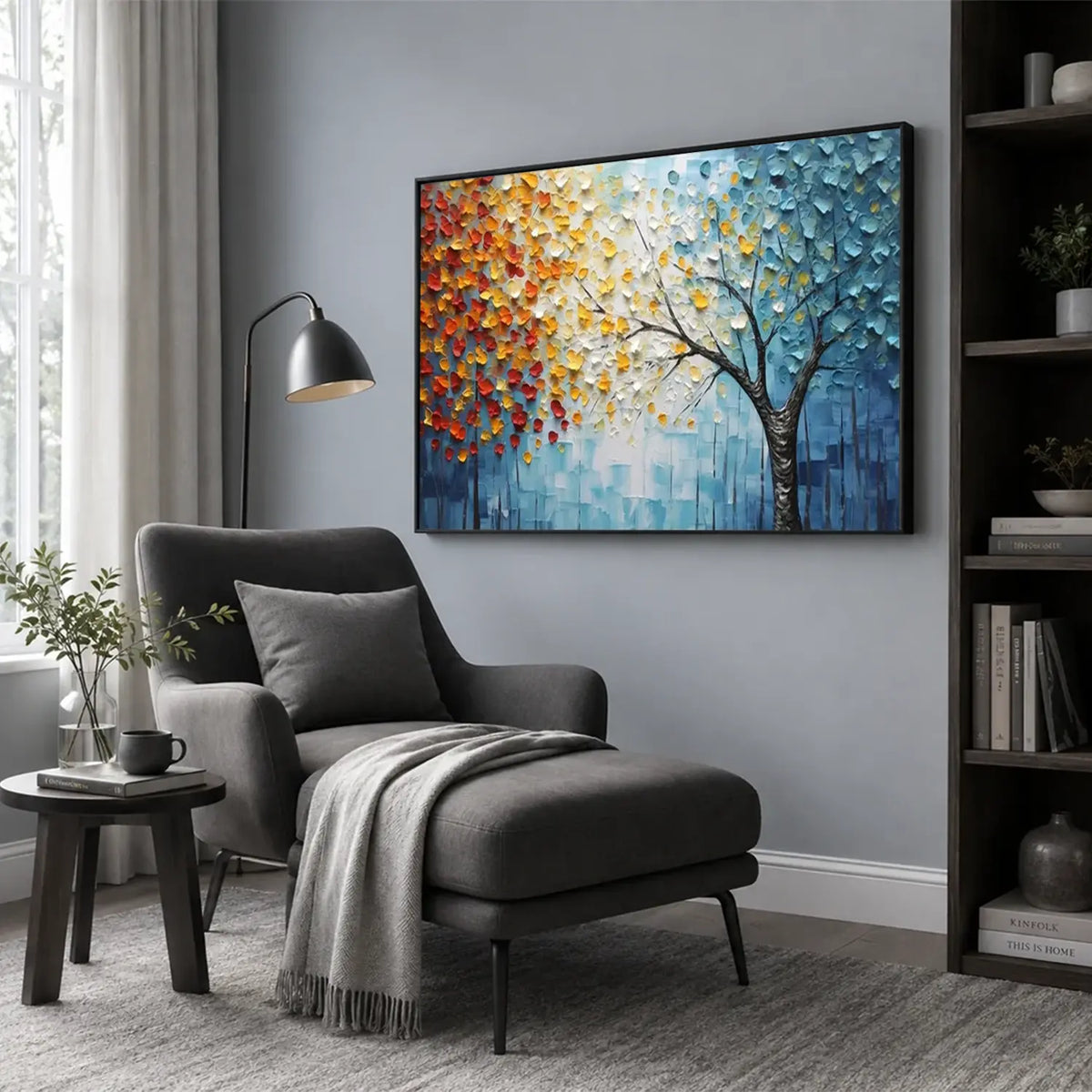 Colorful Flower And Tree Textured Canvas Art #FT071
