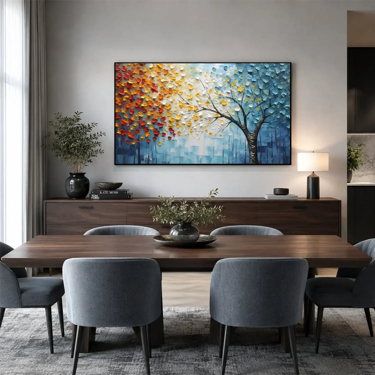 Colorful Flower And Tree Textured Canvas Art #FT071