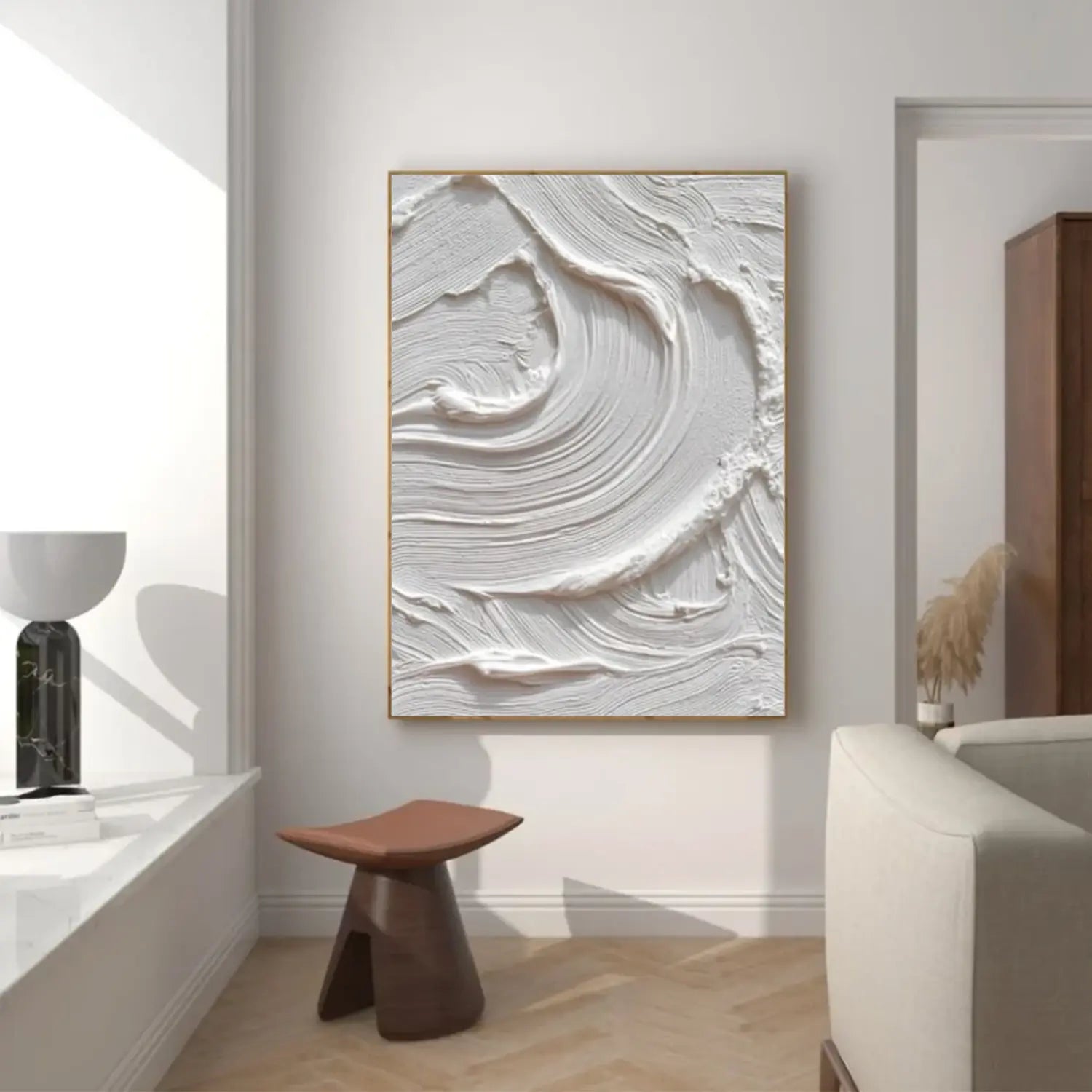 White Minimalist Textured Canvas Art #MW011