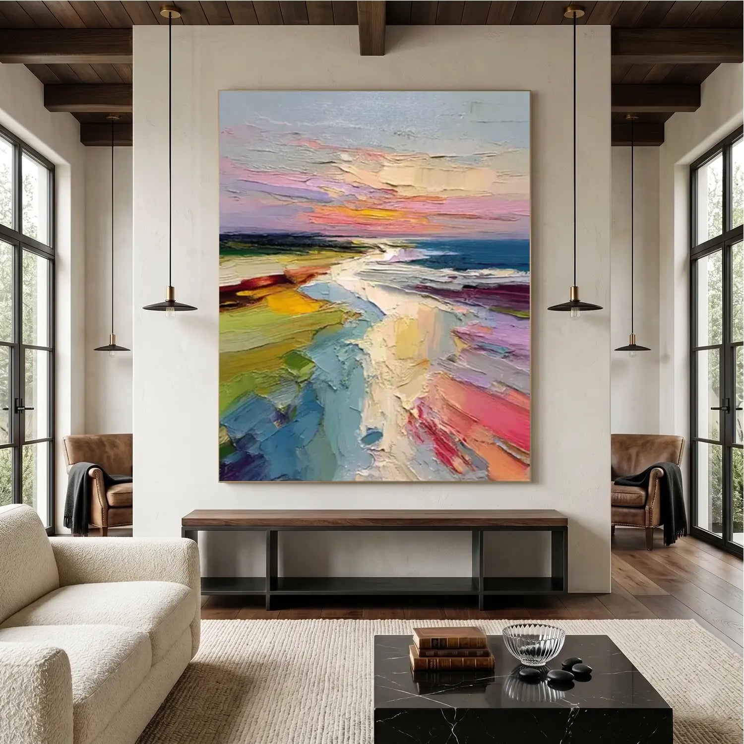Colorful Ocean And Sky Abstract Textured Wall Art