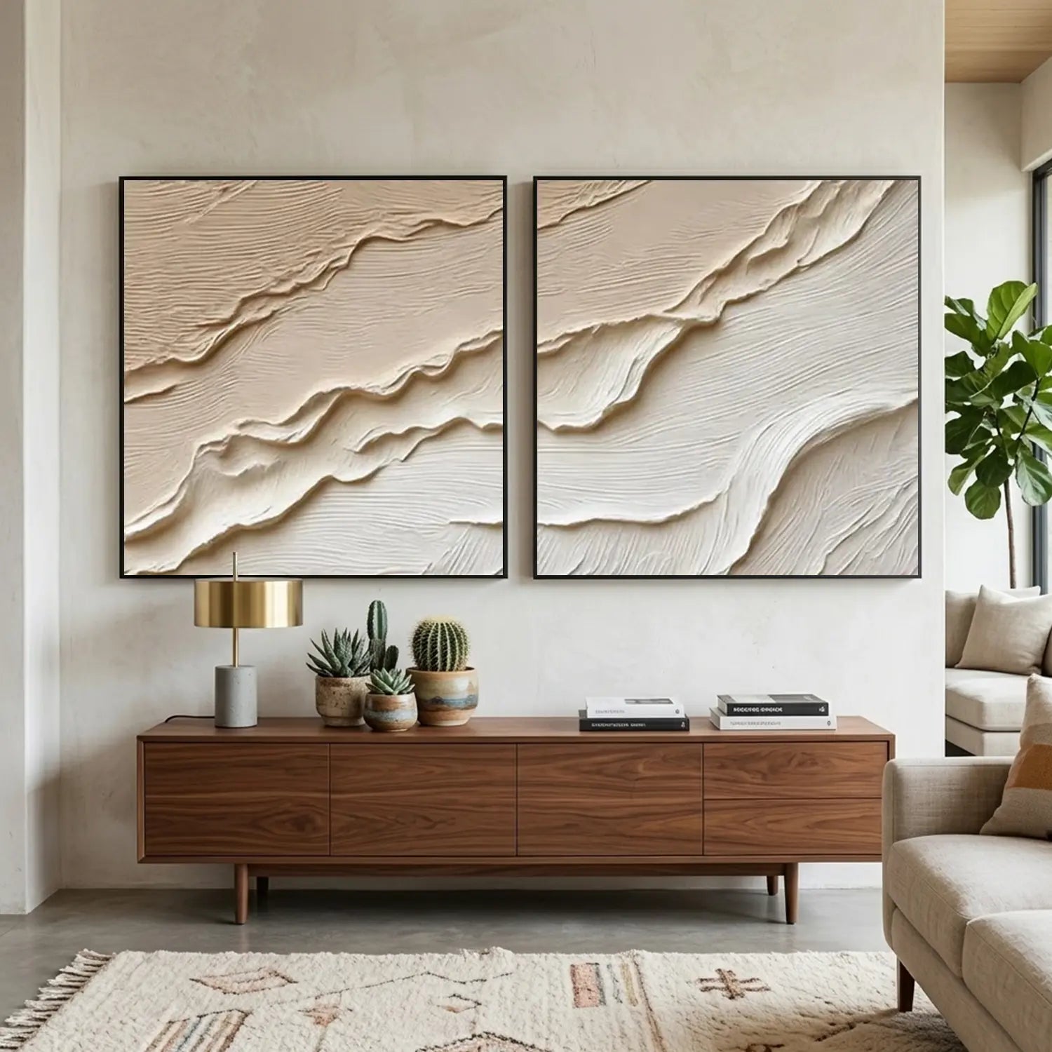 Beige and Brown Minimalist Textured Canvas Art Set of 2 #MW013