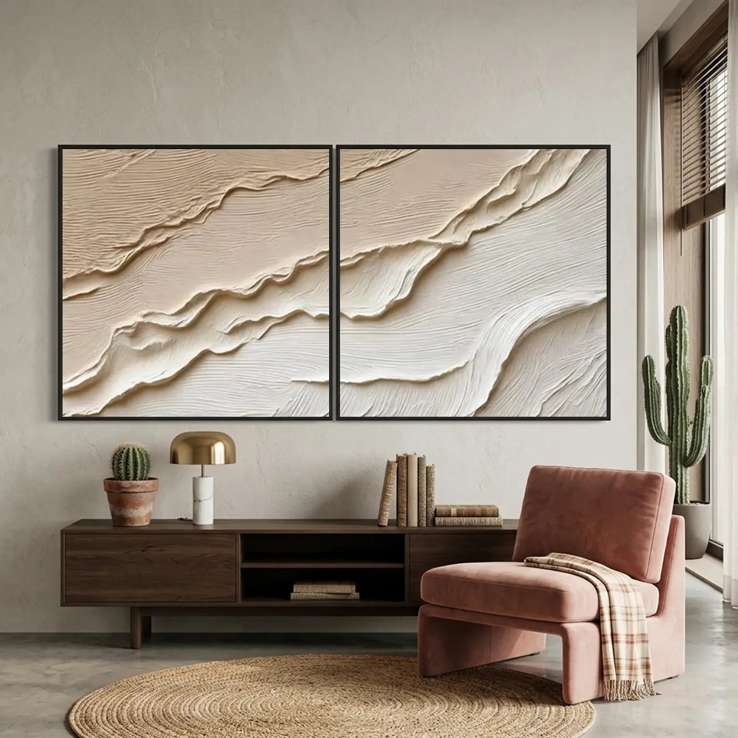 Beige and Brown Minimalist Textured Canvas Art Set of 2 #MW013