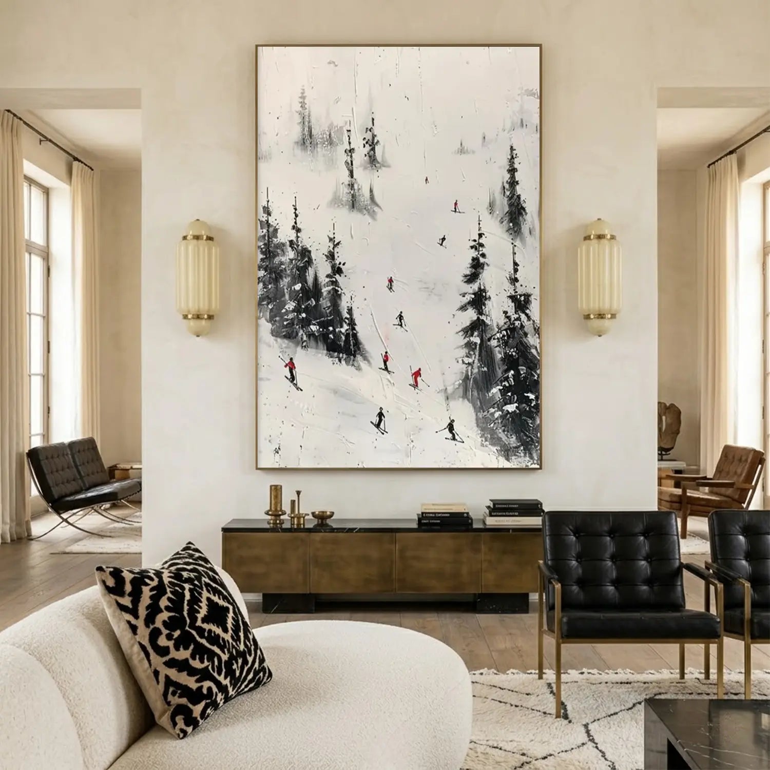 Skiing Sport Art Textured Painting Canvas
