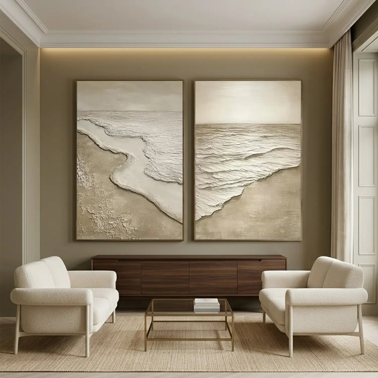 Ocean and Sky Textured Painting Canvas Set of 2