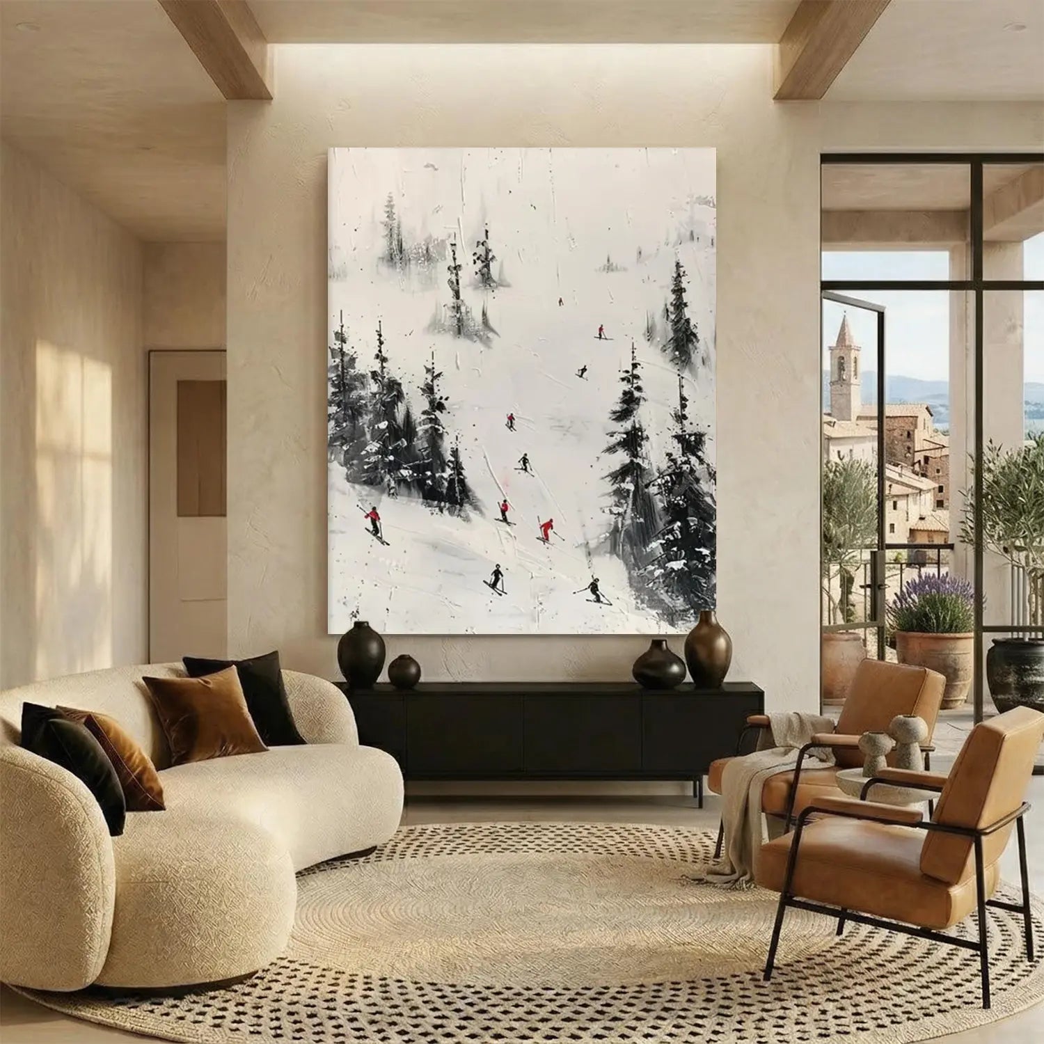 Skiing Sport Art Textured Painting Canvas