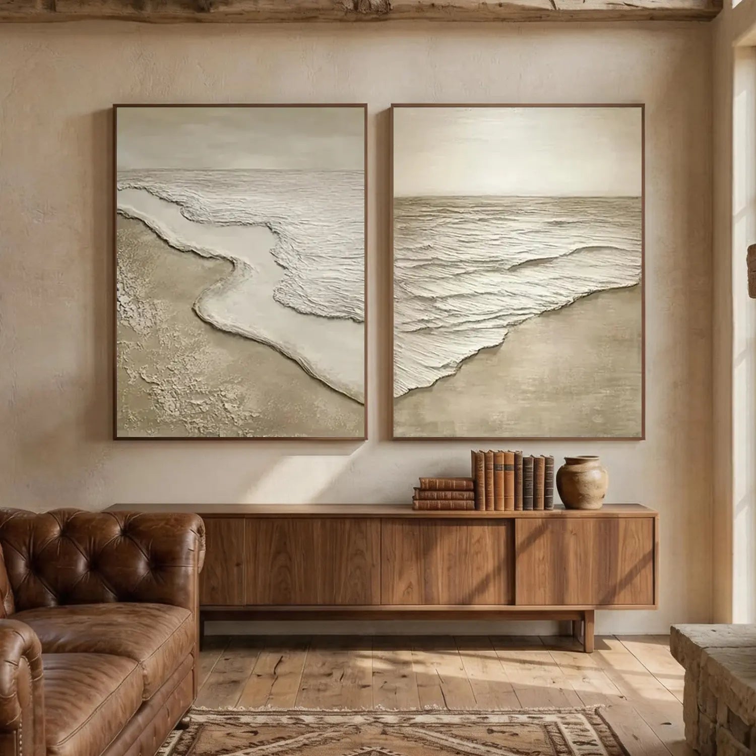 Ocean and Sky Textured Painting Canvas Set of 2