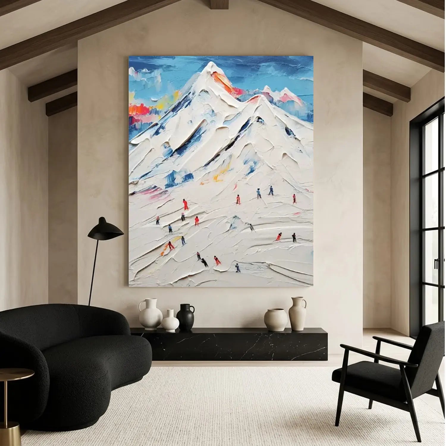 Skiing Sports Textured Painting Canvas