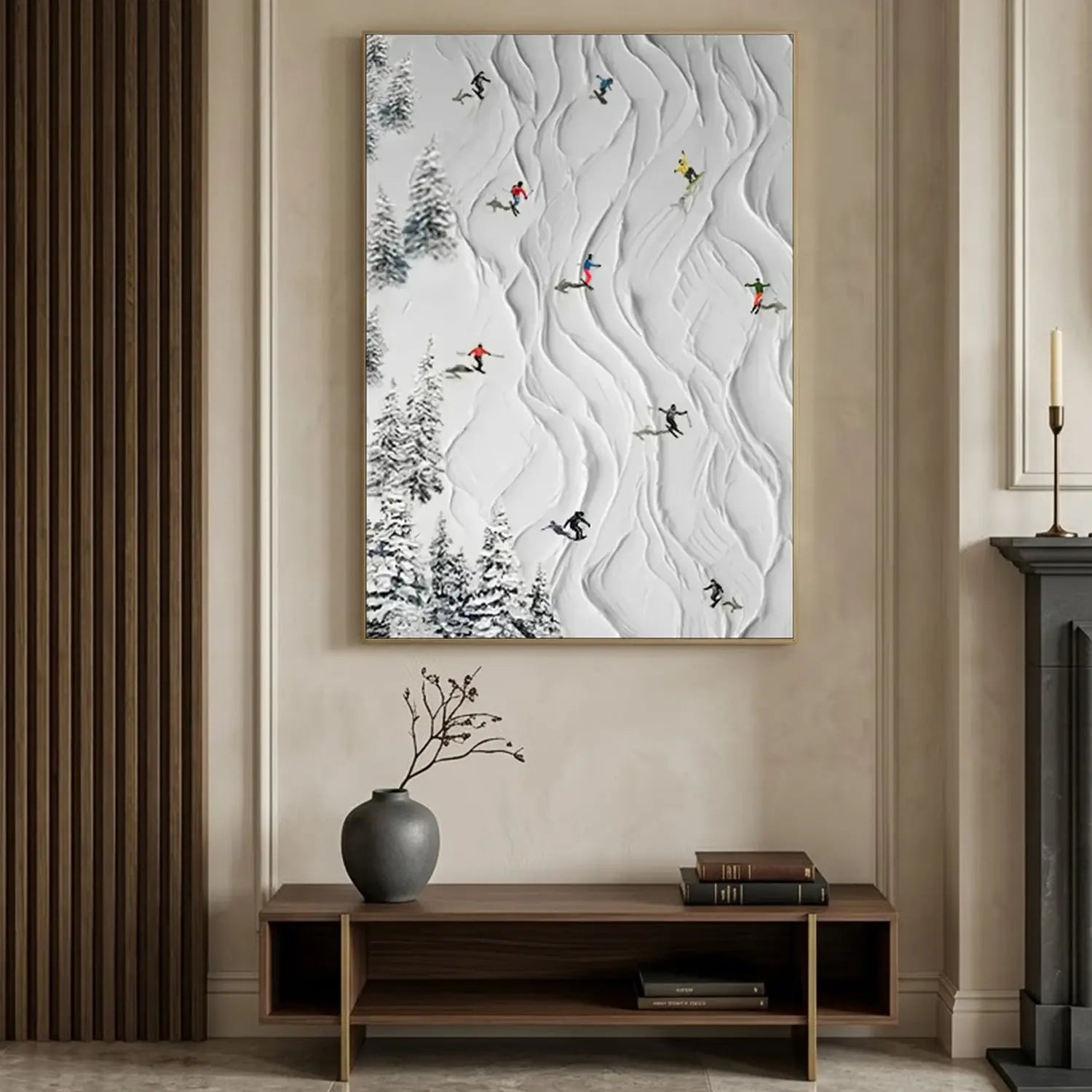 Skiing Sport Art Textured Painting Canvas