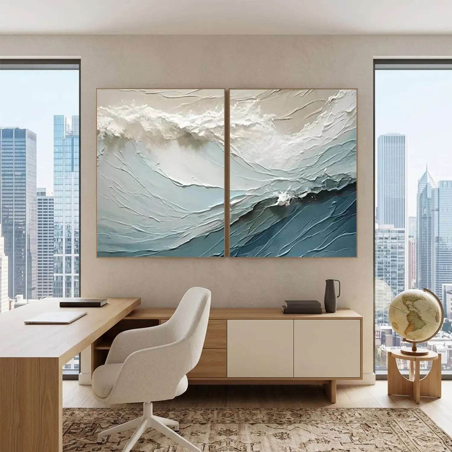 Minimalist Ocean And Sky Textured Canvas Art Set of 2