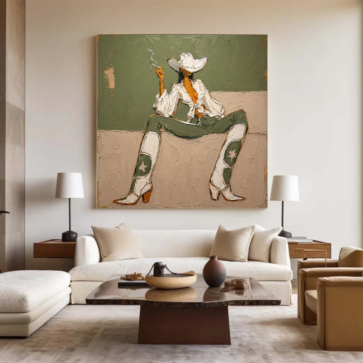 Vintage Americana Art Green Cowgirl #VA102