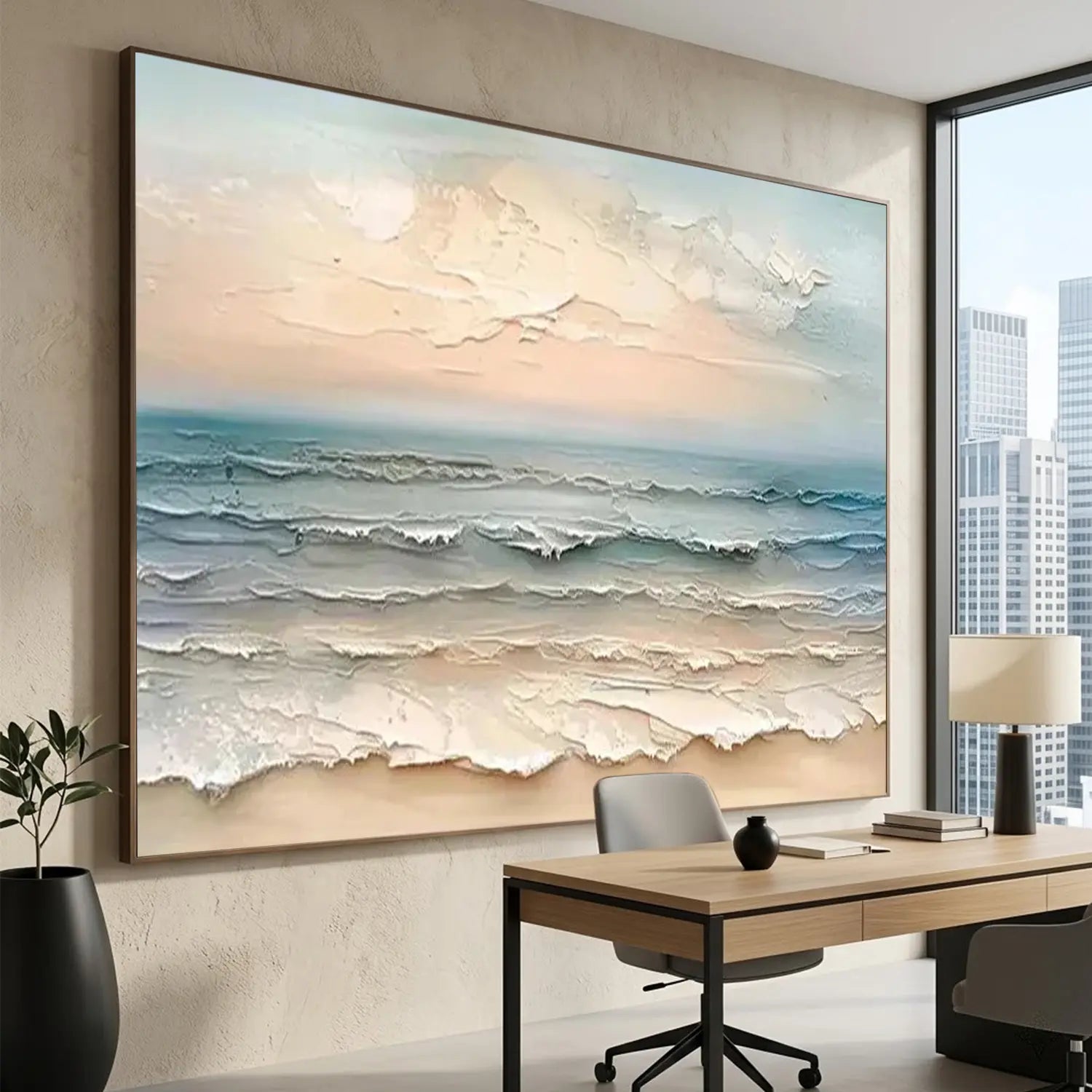 Ocean And Sky Textured Painting Canvas