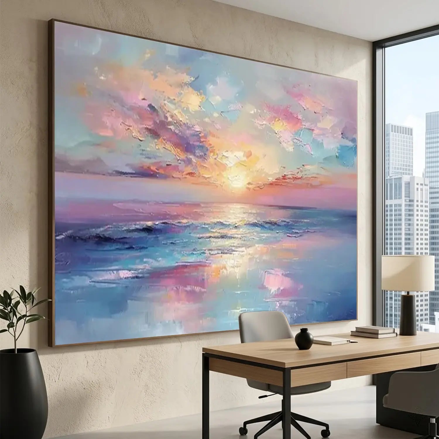 Colorful Ocean And Sky Textured Painting Canvas
