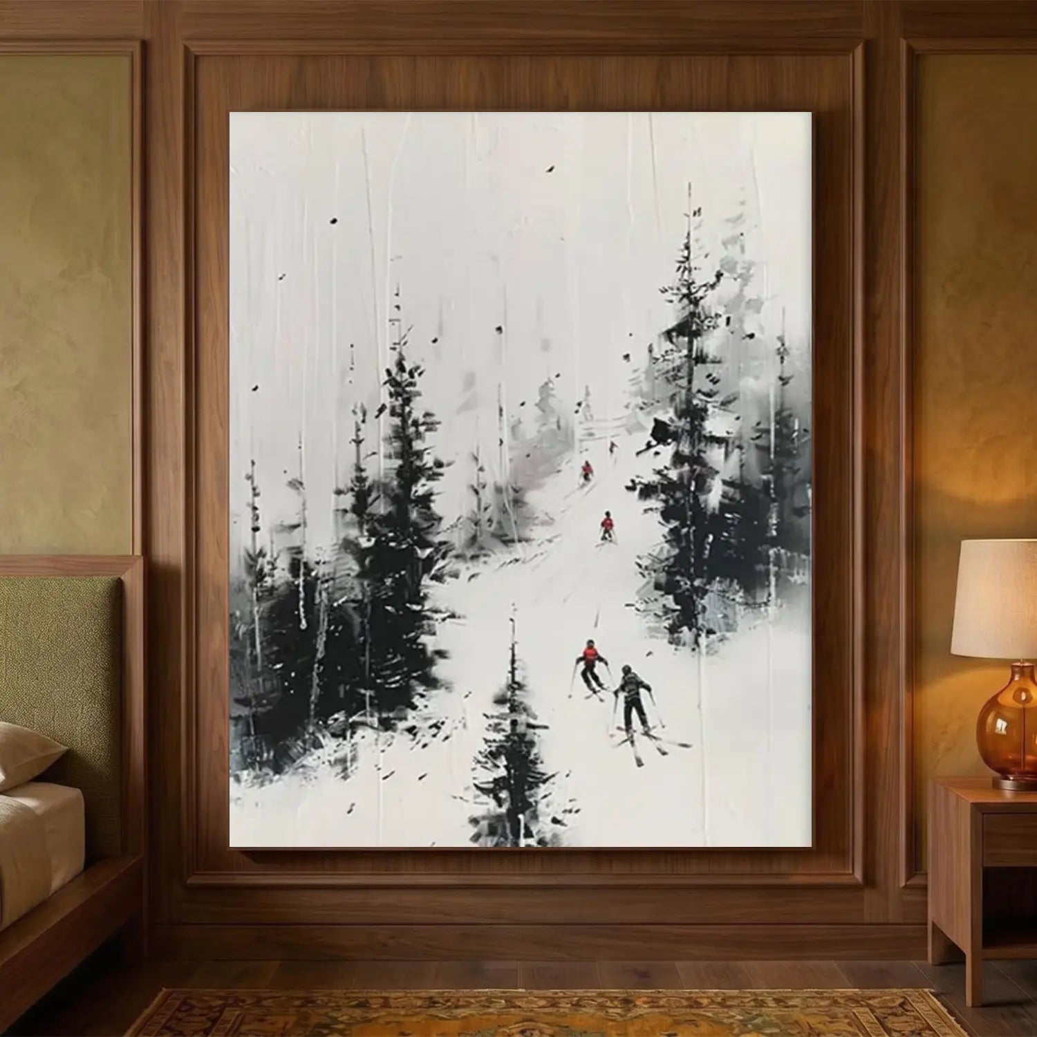 Skiing Sport Art Textured Painting Canvas