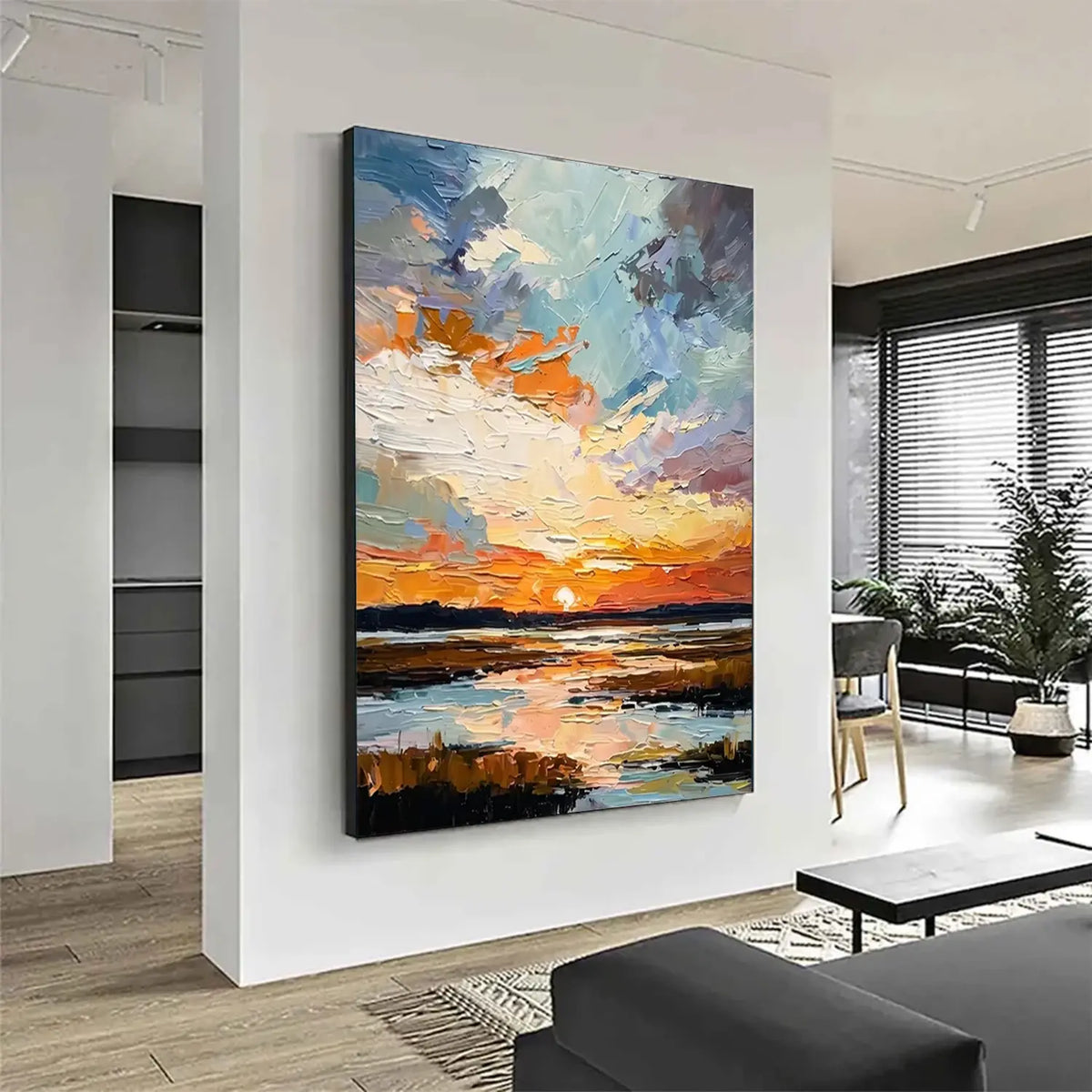 Colorful Ocean And Sky Abstract Textured Wall Art #OS083
