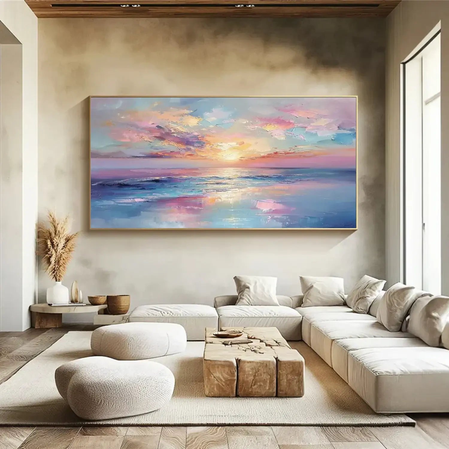 Colorful Ocean And Sky Textured Painting Canvas