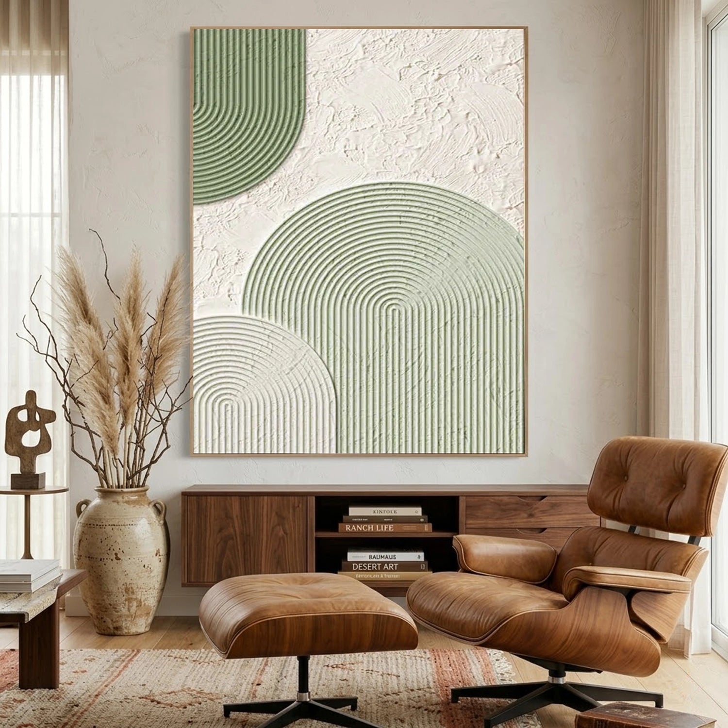 Green Minimalist Textured Painting Canvas