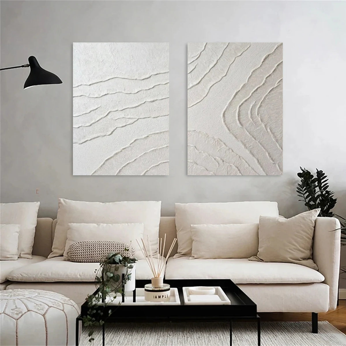 White Minimalist Textured Wall Art Set of 2 #MW017