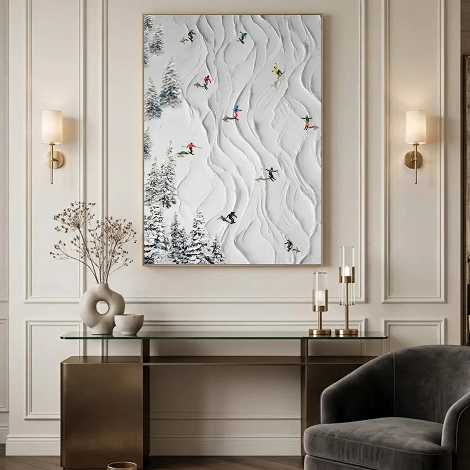 Skiing Sport Art Textured Painting Canvas