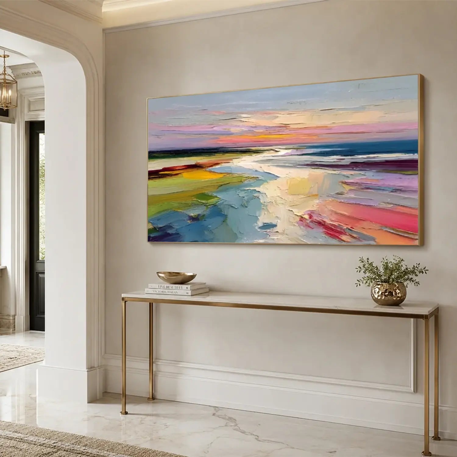 Colorful Ocean And Sky Abstract Textured Wall Art #OS048