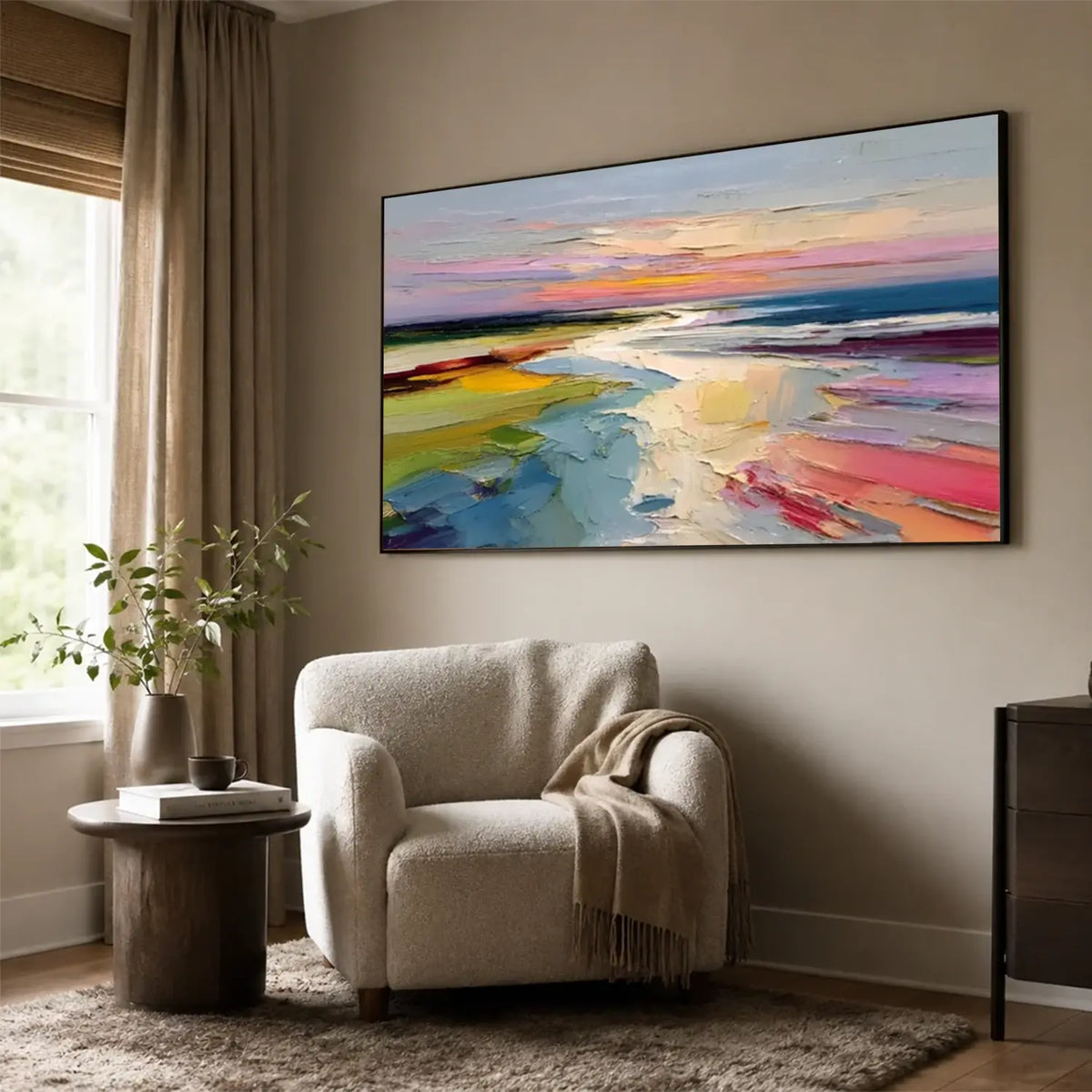 Colorful Ocean And Sky Abstract Textured Wall Art #OS048