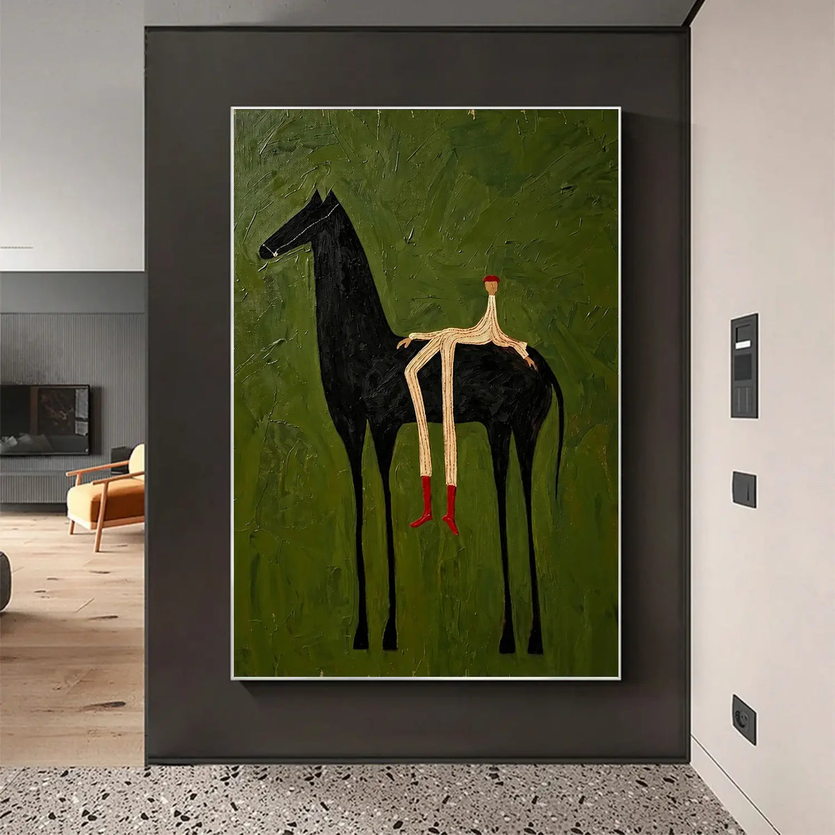 Vintage Americana Art Surrealistic Black Horse #VA096