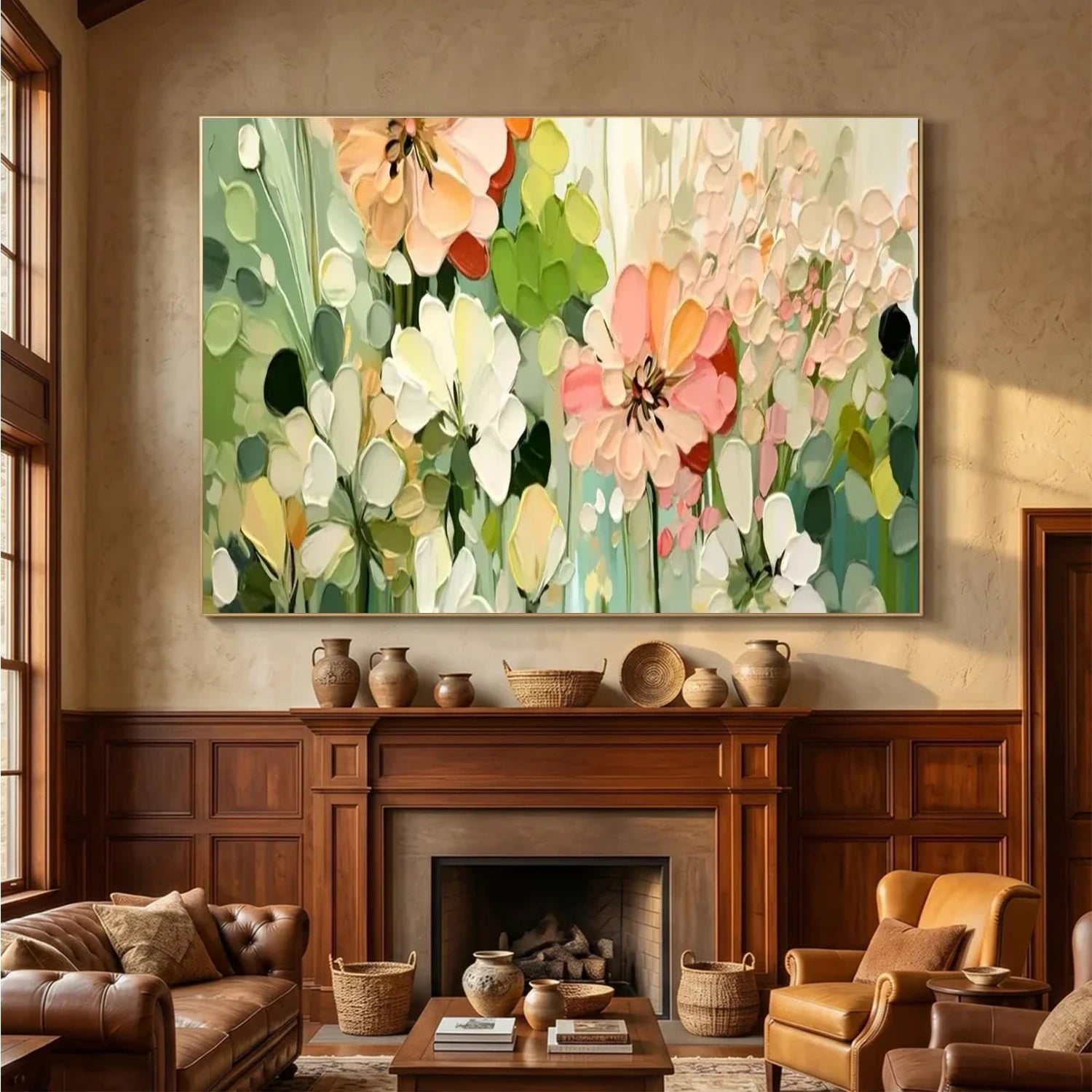 Colorful Flower Textured Painting Canvas