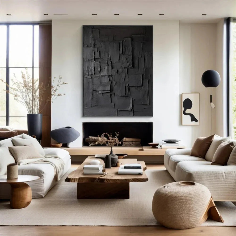 Black Minimalist Textured Canvas #MT085