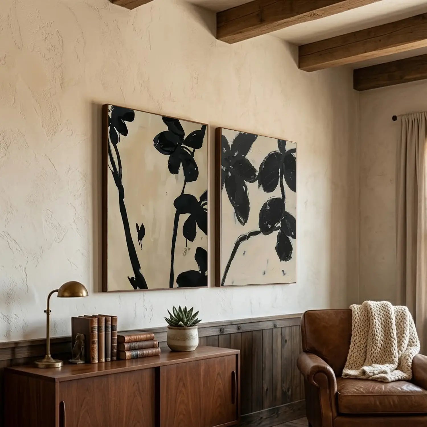 Black and Beige Wabi Sabi Canvas Art Set of 2
