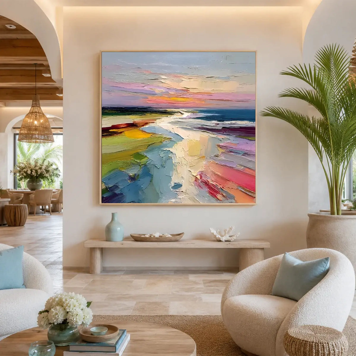 Colorful Ocean And Sky Abstract Textured Wall Art #OS049