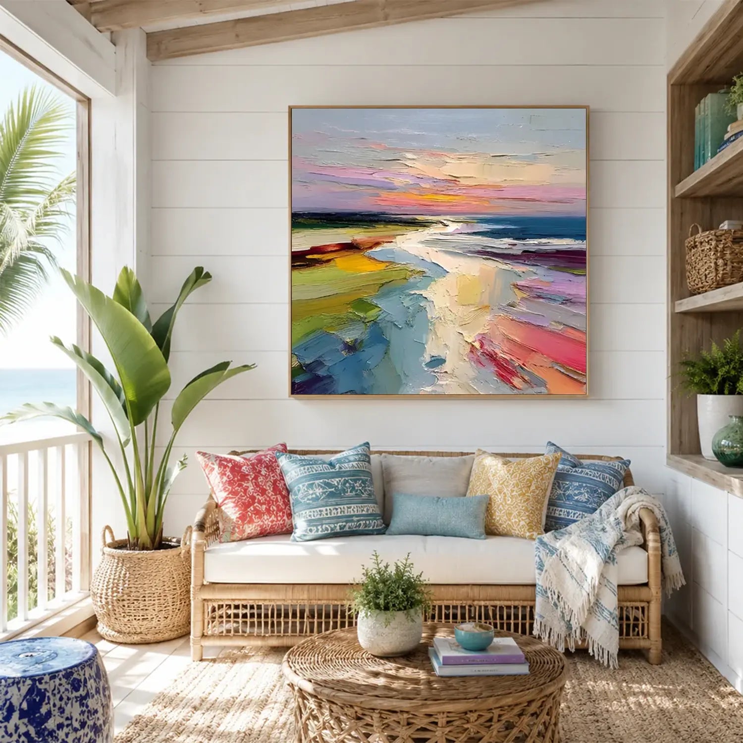 Colorful Ocean And Sky Abstract Textured Wall Art #OS049
