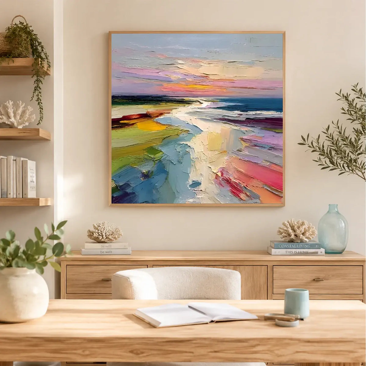 Colorful Ocean And Sky Abstract Textured Wall Art #OS049
