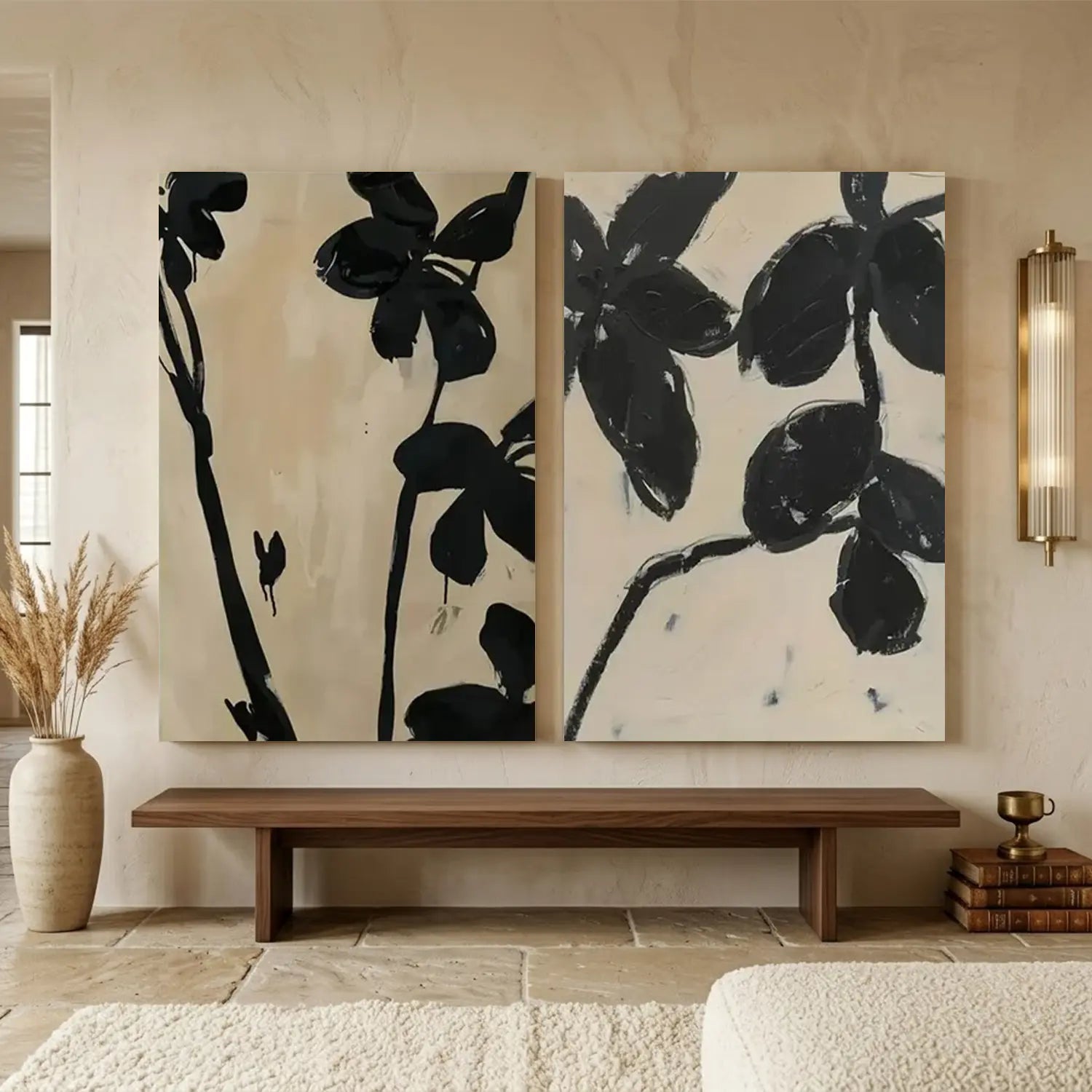 Black and Beige Wabi Sabi Canvas Art Set of 2