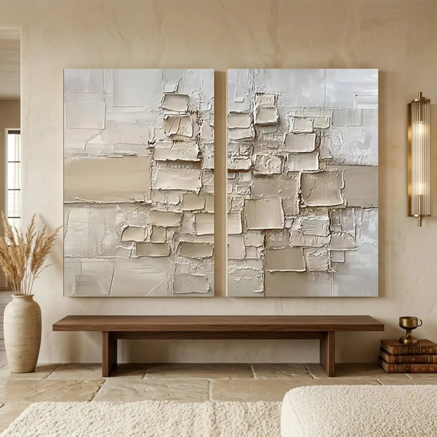 Beige Abstract Textured Set of 2 Wall Art