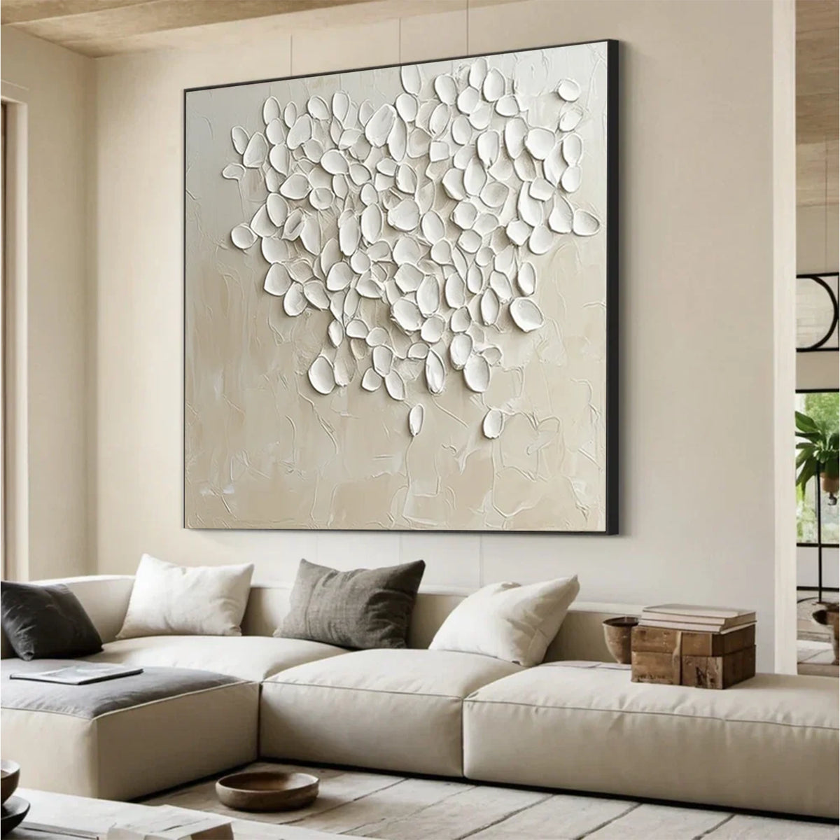 Beige and White Minimalist Textured Canvas Art #MW020