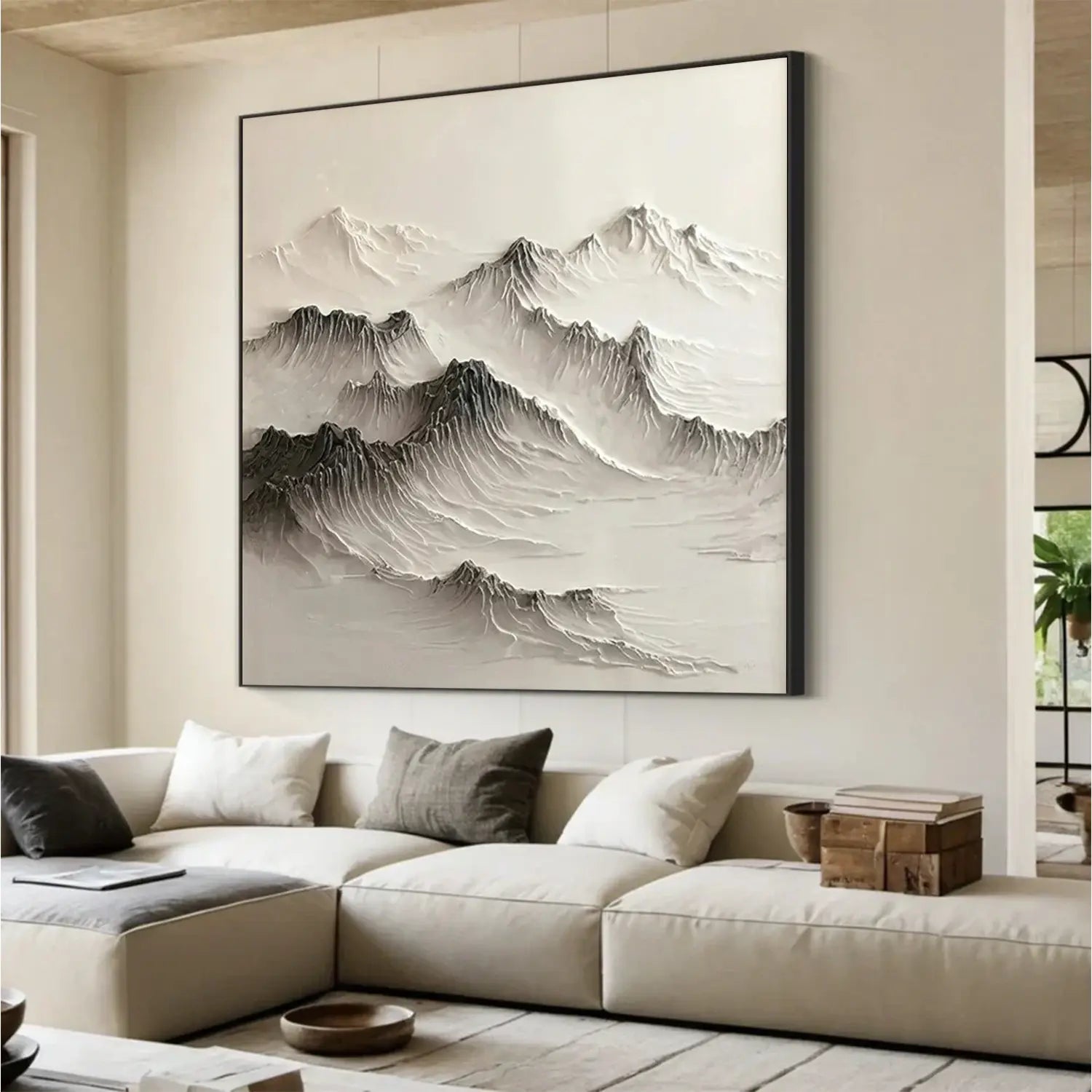 Black and White Minimalist Mountain Textured Canvas Art #BM009