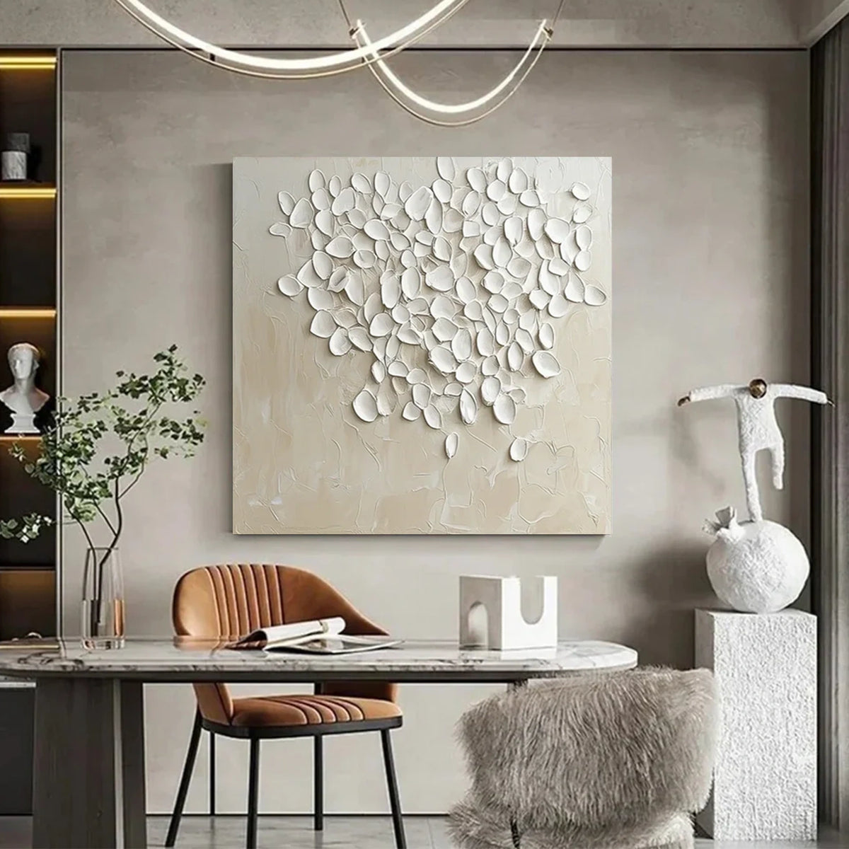Beige and White Minimalist Textured Canvas Art #MW020