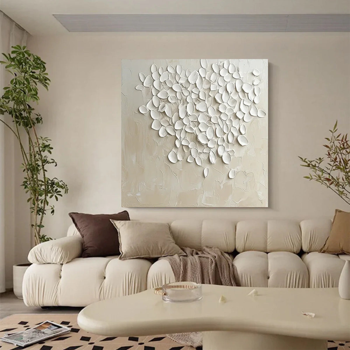 Beige and White Minimalist Textured Canvas Art #MW020