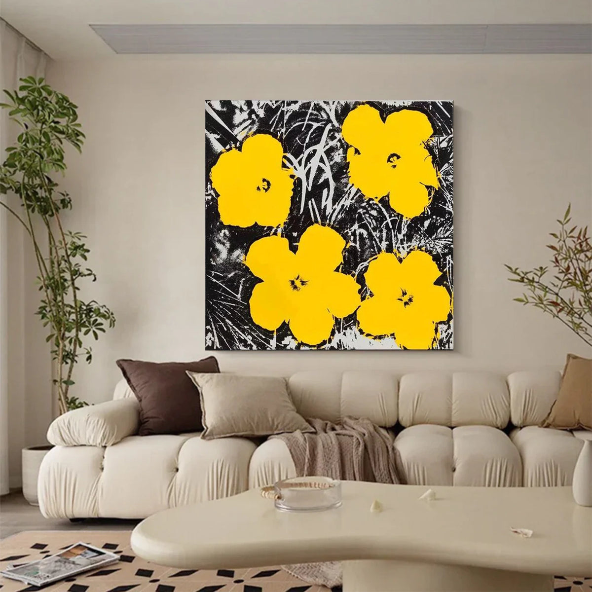 Minimalist Flower And Tree Textured Canvas Art #FT063