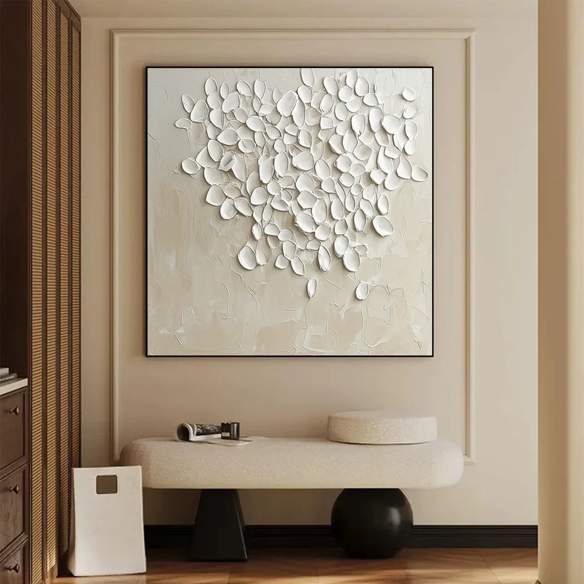 Beige and White Minimalist Textured Canvas Art #MW020
