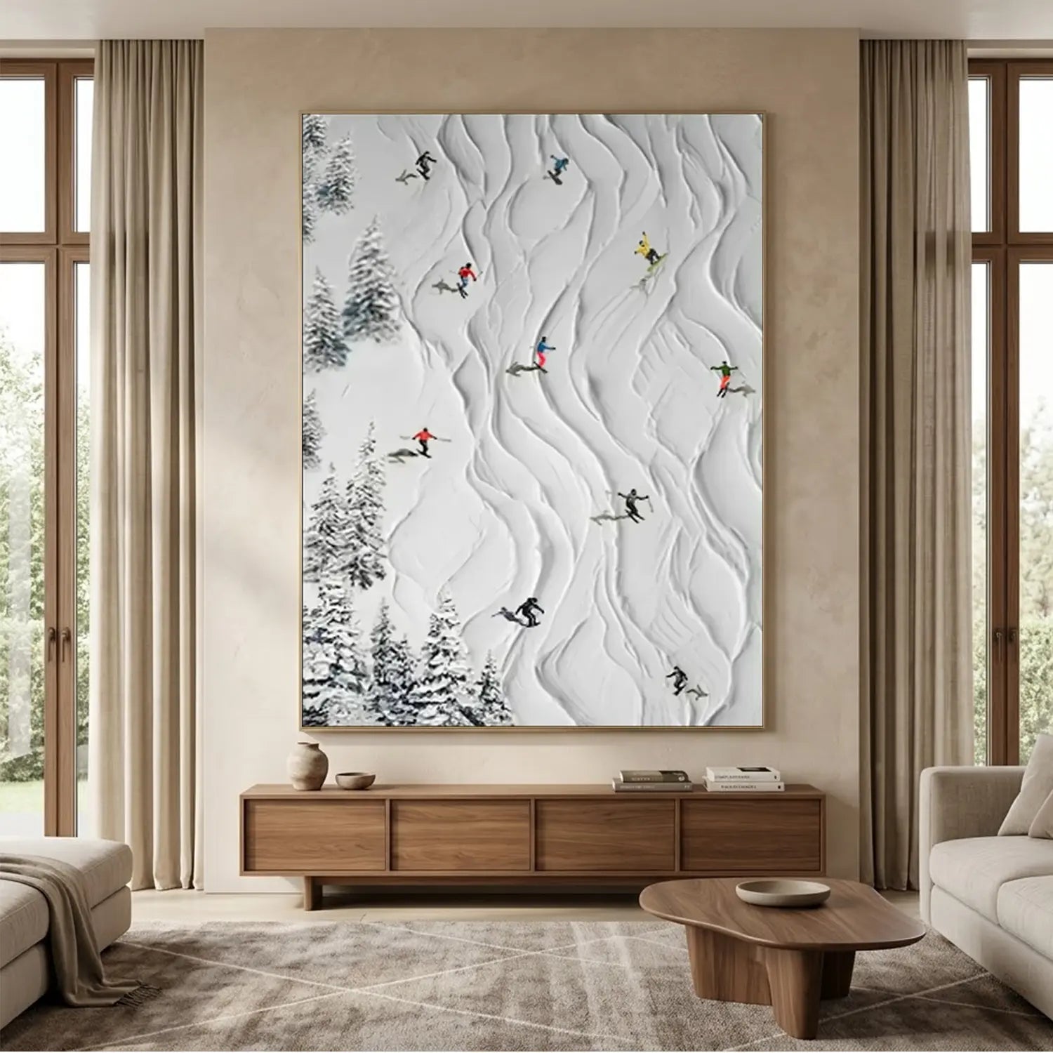 Skiing Sport Art Textured Painting Canvas