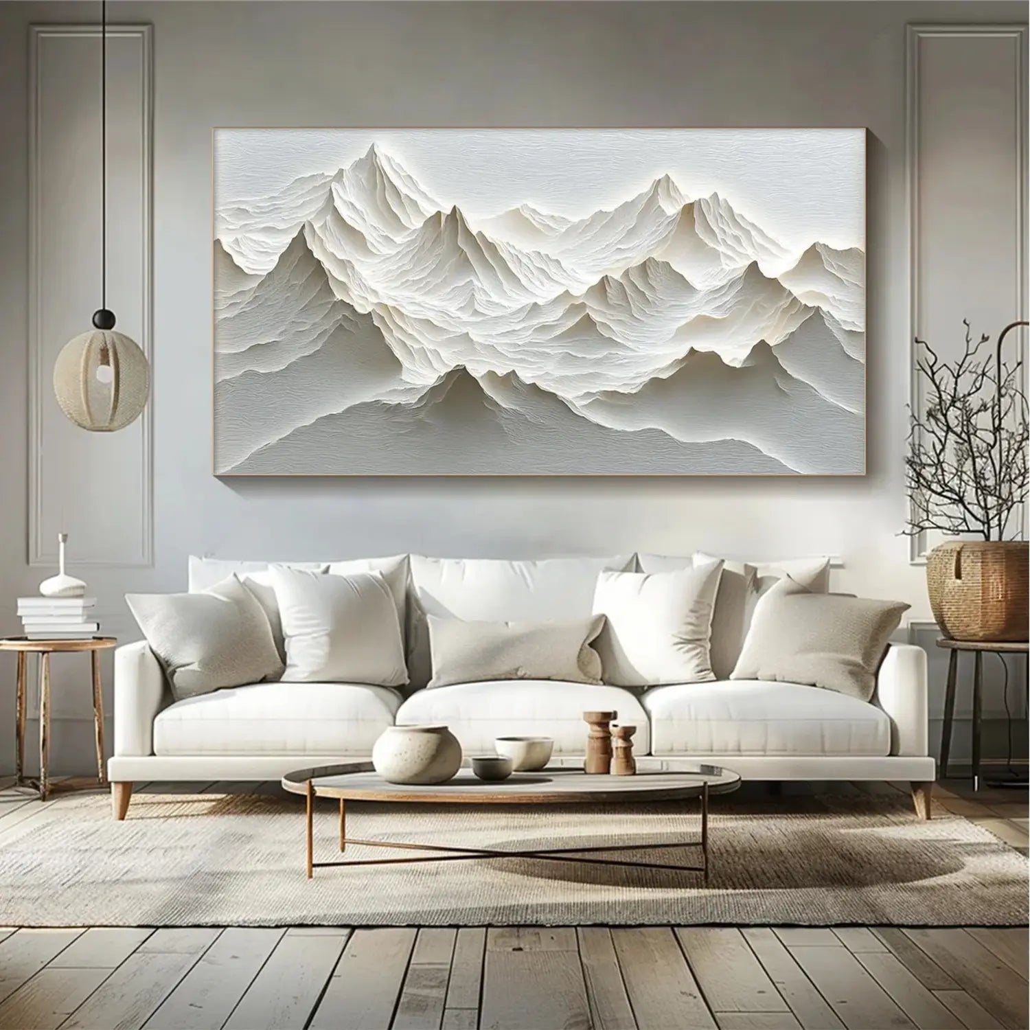 White Minimalistic Mountain Textured Art