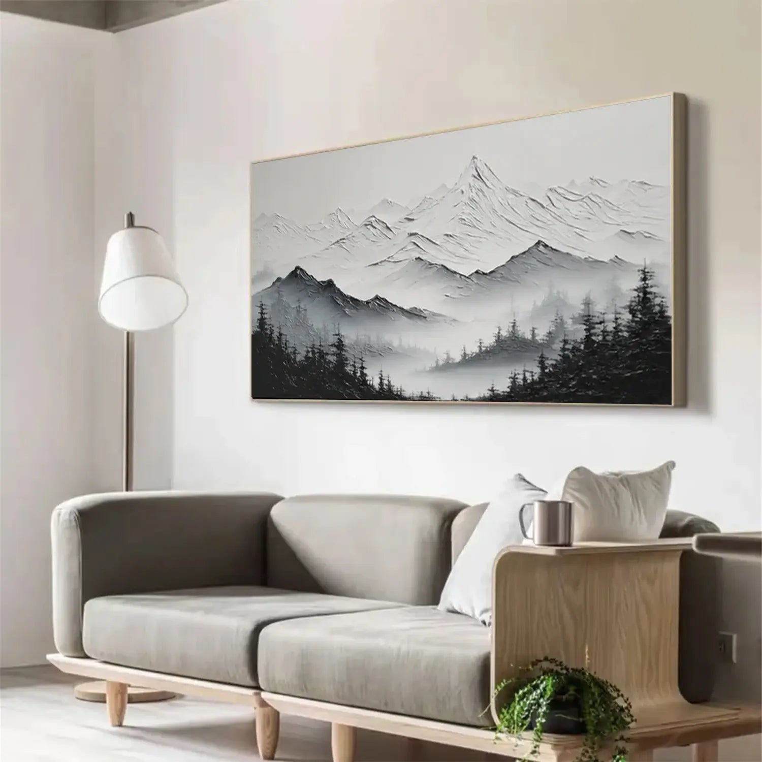 Black and White Minimalist Mountain Textured Canvas Art #BM006
